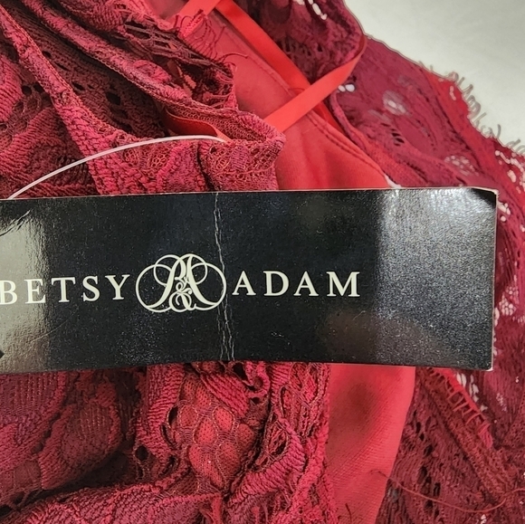 NWT Betsy & Adam Mock Open-Back Burgandy Lace Gown Size 10 - Picture 5 of 15